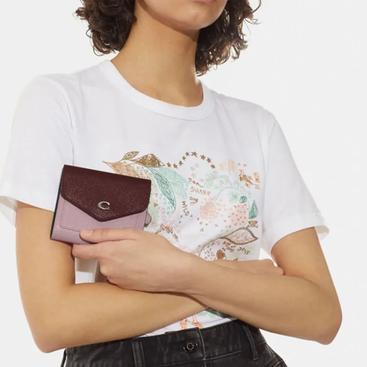 COACH Wyn Split Cow Leather Coin Purse Wallet Women's Purple & Ox Blood-4