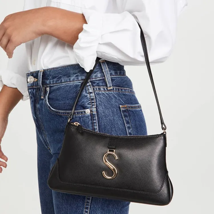 Strathberry Leather Baguette Bag Handbag Shoulder Bag Regular Women's Black-6