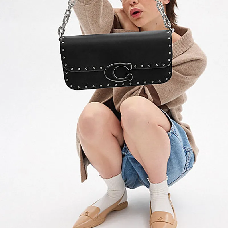 COACH IDOL Cow Leather Handbag, Shoulder Bag, Crossbody Bag Medium Size Women's Black-5
