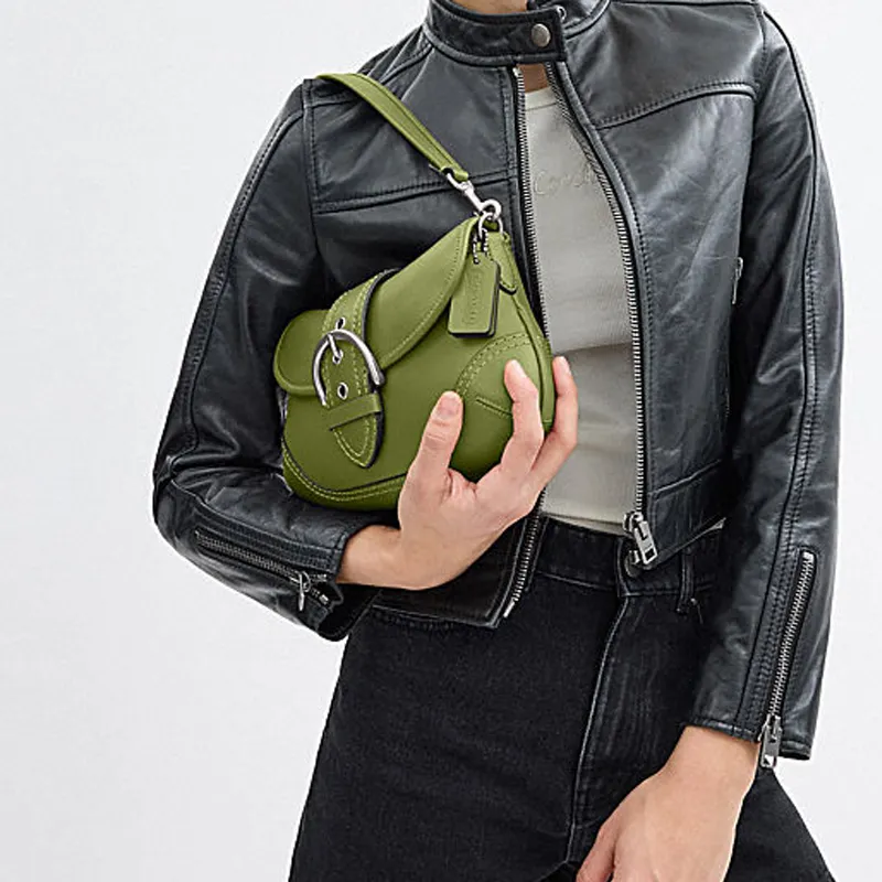 COACH Soho Cow Leather Hobo Bag, One Shoulder Handbag Medium Size Women's Dark Lime-4