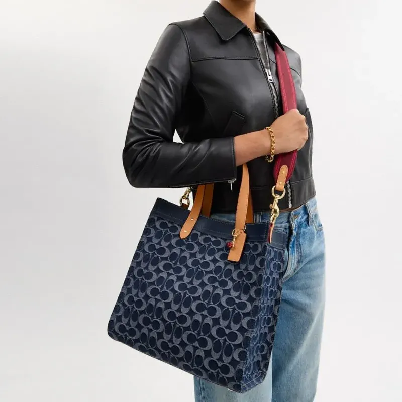 COACH Field Fabric Tote Bag Shopping Bag Shoulder Bag Crossbody Bag Large Size Women's Denim Blue-3