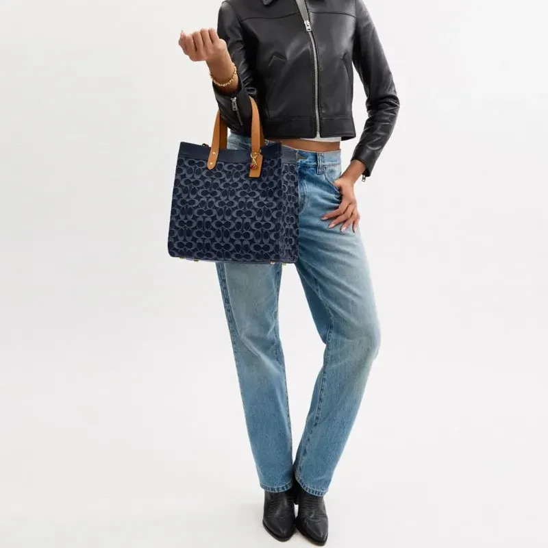 COACH Field Fabric Tote Bag Shopping Bag Shoulder Bag Crossbody Bag Large Size Women's Denim Blue-4