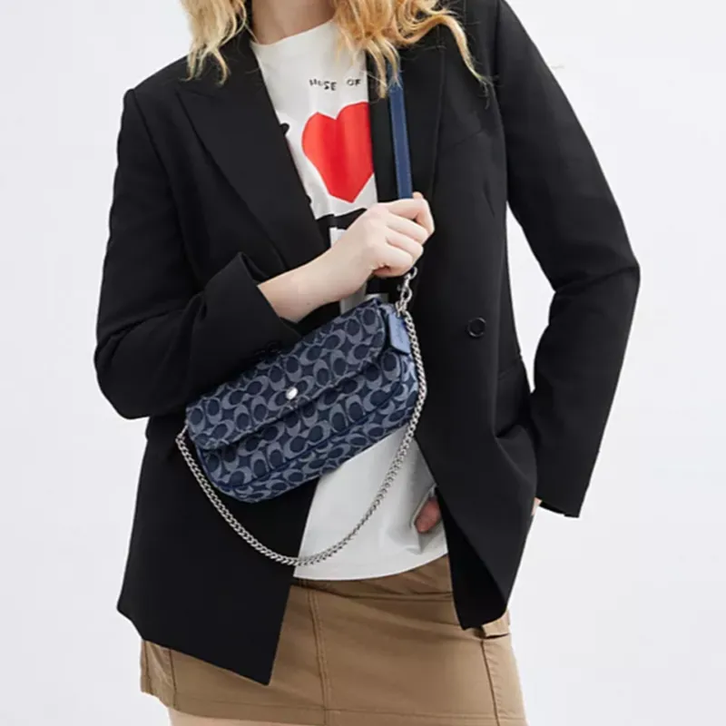 COACH Brook Flap Fabric Handbag, Shoulder Bag Women's Blue-7