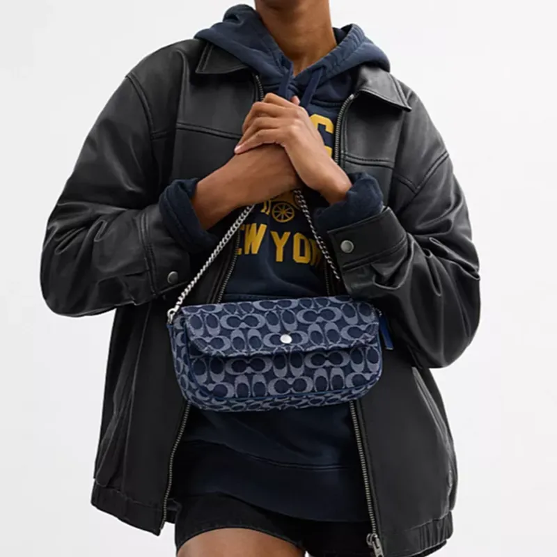 COACH Brook Flap Fabric Handbag, Shoulder Bag Women's Blue-6
