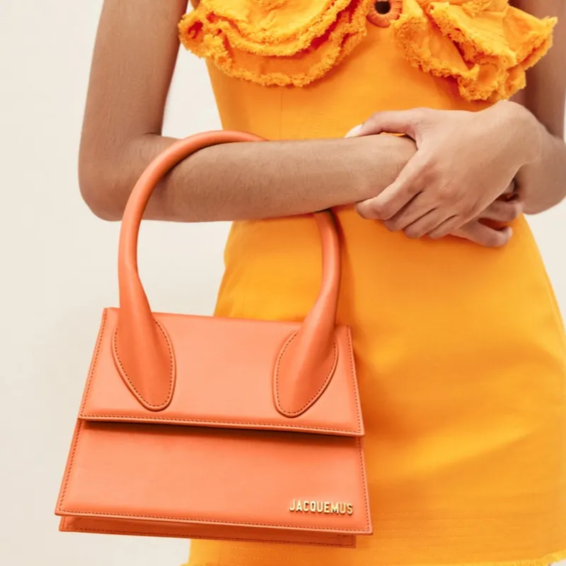 Jacquemus Leather Shoulder Bag Crossbody Bag Handbag Large Size Women's Orange-4