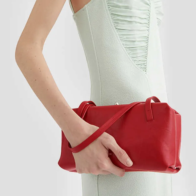 JIL SANDER Cow Leather Shoulder Bag Small Size Women's Red-4