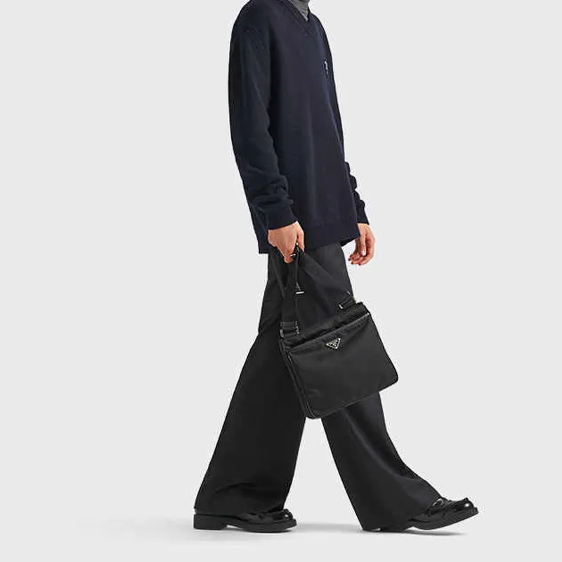 PRADA Recycled Nylon Saffiano Cow Leather Shoulder Bag, Crossbody Bag Men's Black-6