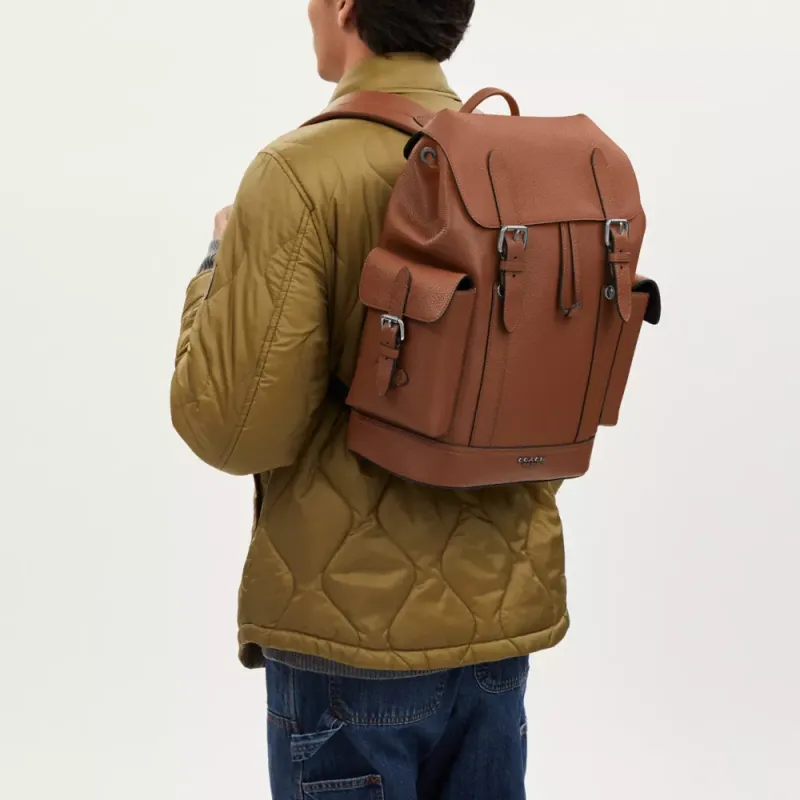COACH Hudson Refined Pebble Pattern Leather Backpack Tubas Men's Brown-3
