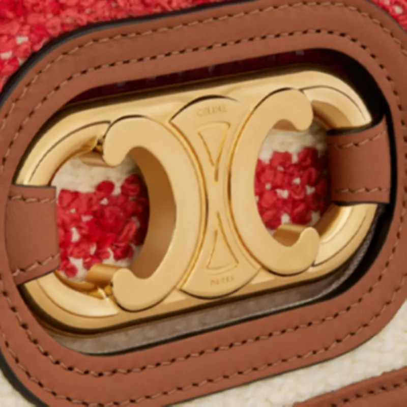 CELINE Triomphe Fabric With Cow Leather Crossbody Bag, Shoulder Bag Women's Red & Tawny-4