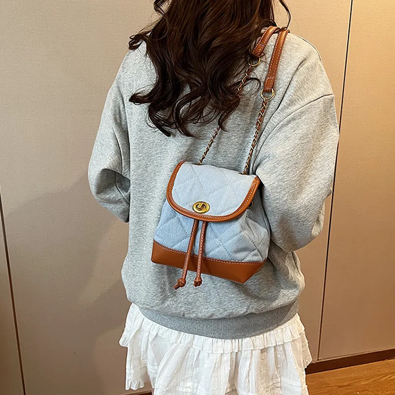 RIVMIND Denim Backpack Women's Silver/Brown-6
