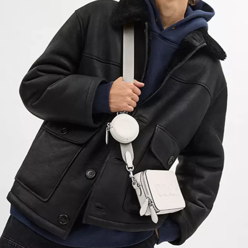 COACH Charter Polished Litchi Grain Leather Crossbody Bag Shoulder Bag Small Size Men's Chalk White-5