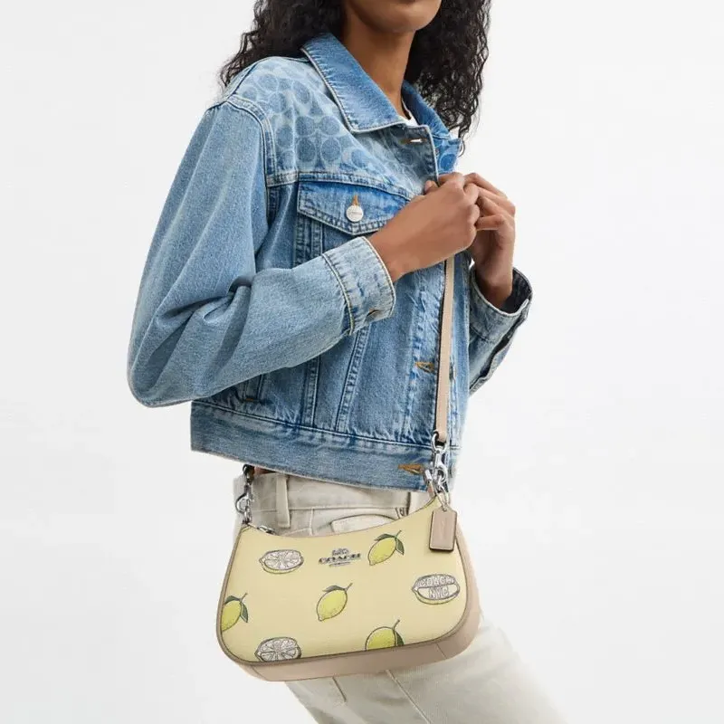 COACH Teri Artificial Leather Crossbody Handbag, Shoulder Bag Medium Size Women's Garden Swamp Color Mixed Color-4