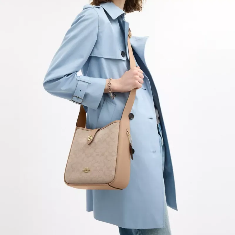 COACH Hadley Canvas With Leather Crossbody Bag, Shoulder Bag Medium Size Women's Natural-3