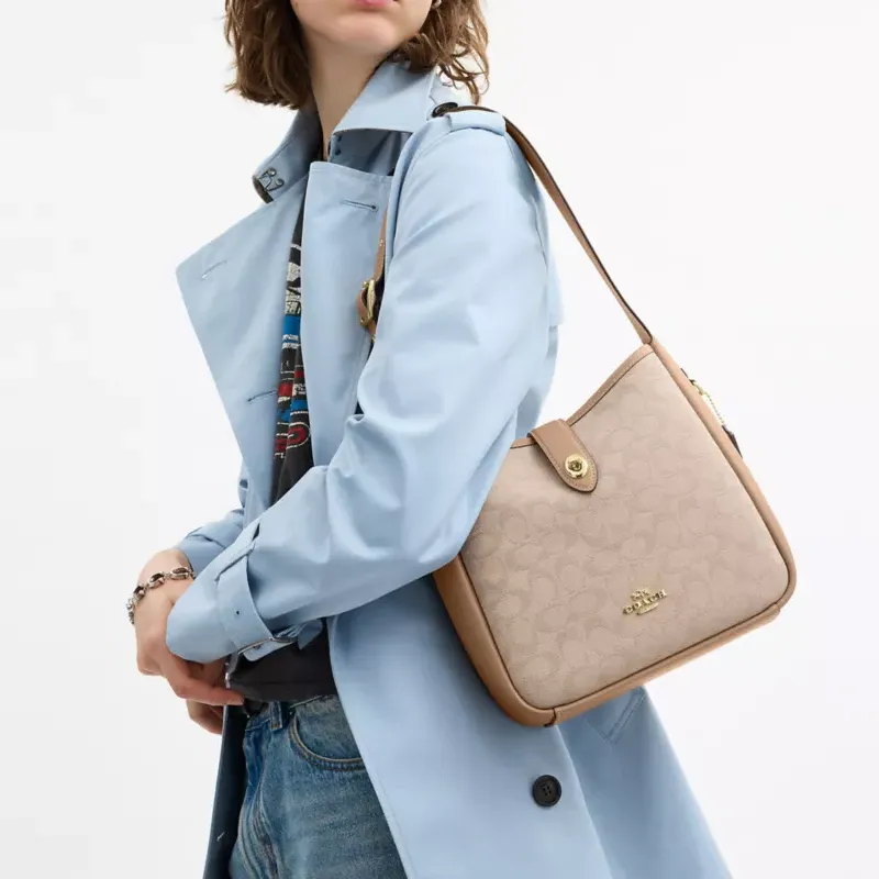 COACH Hadley Canvas With Leather Crossbody Bag, Shoulder Bag Medium Size Women's Natural-4