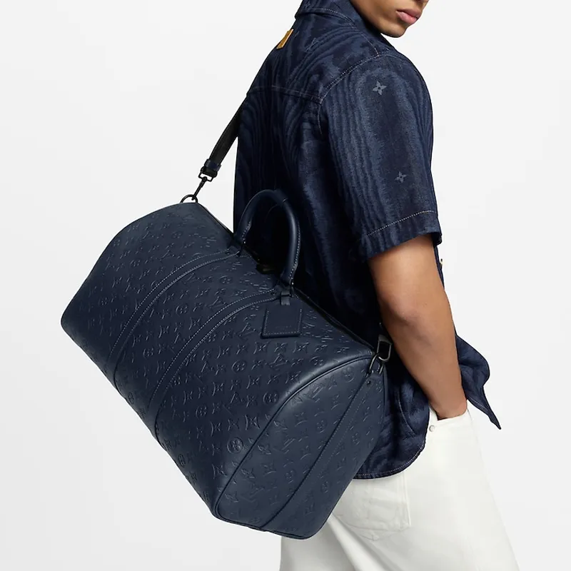 LOUIS VUITTON KeepallBandoulière Cow Leather Travel Bag 50L Men's Dark Blue-6