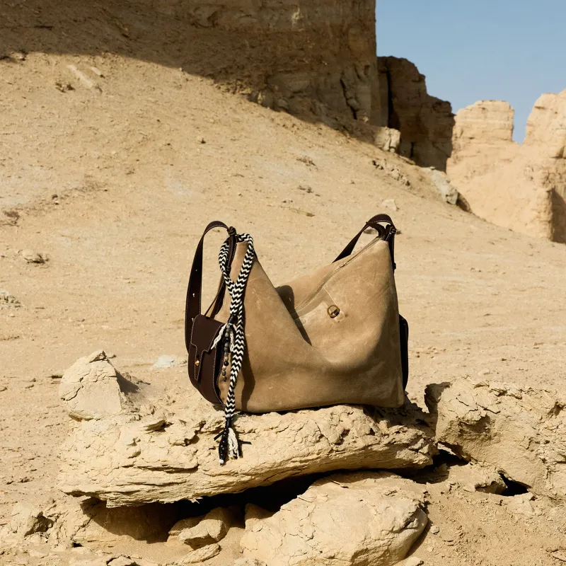 Songmont Cow Leather Hobo Bag, Crossbody Bag, Shoulder Bag Extra Large Unisex Sand Camel Brown-2