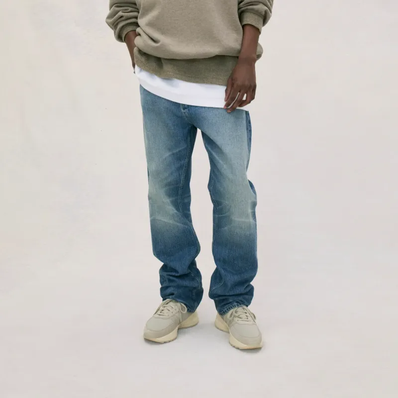 Fear Of God Essentials Knee Whiskering Effect Straight legged Jeans-3