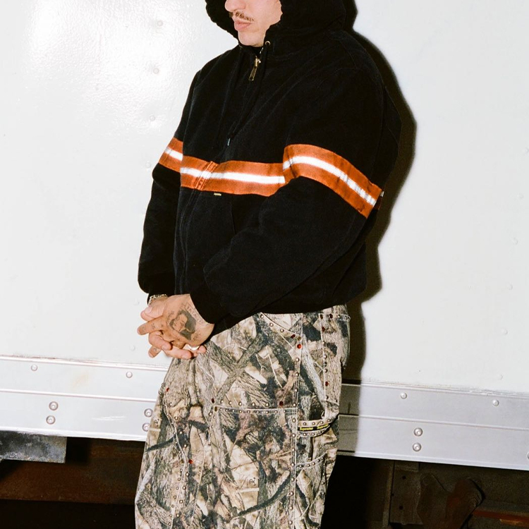 Supreme Reflective Stripe Hooded Work Jacket Navy Men's