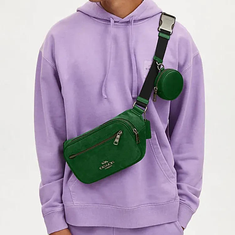 COACH Elias Cowhide Leather Shoulder Bag Crossbody Bag Sling Bag Fanny Pack Small Size Men's Green-3