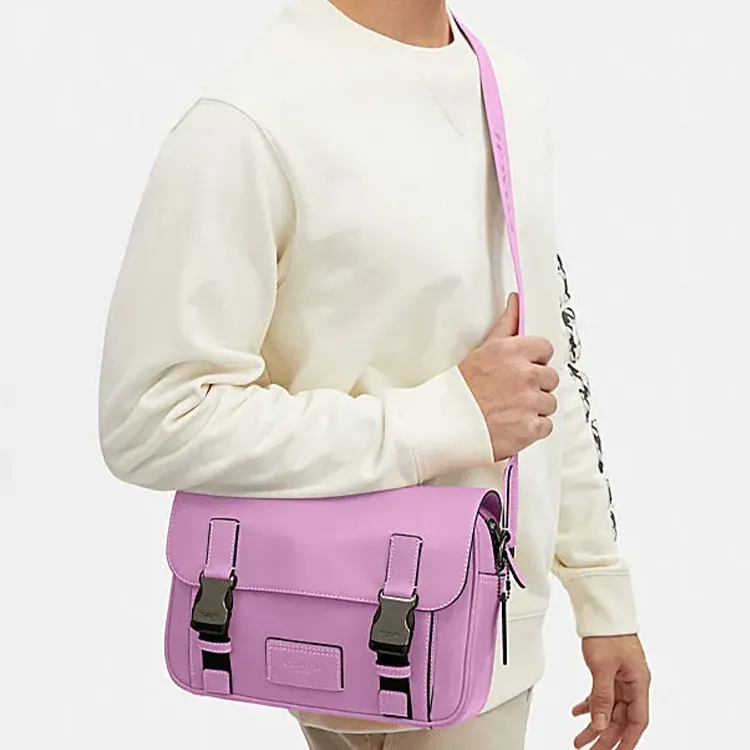 COACH Track Cow Leather Messenger Bag Shoulder Bag Crossbody Bag Large Size Men's Purple-3