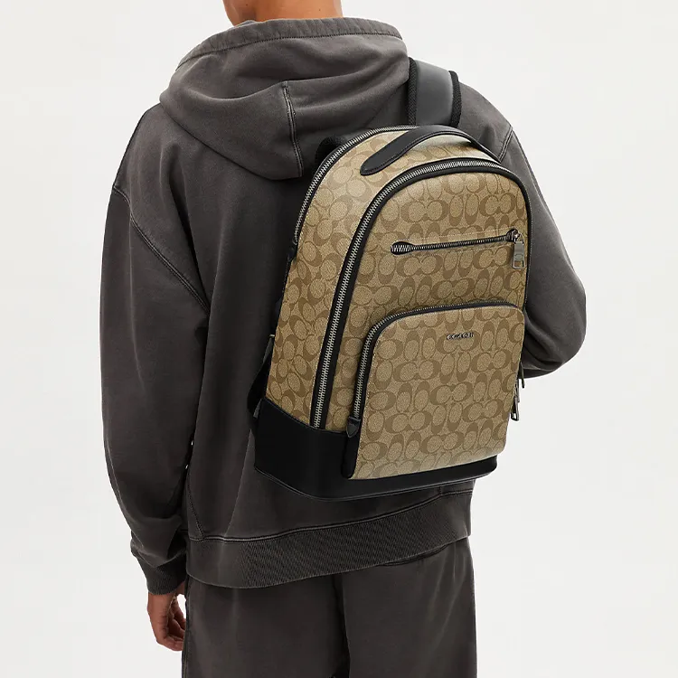 COACH ETHAN Coated Canvas With Calfskin Backpack Large Size Men's Khaki-4