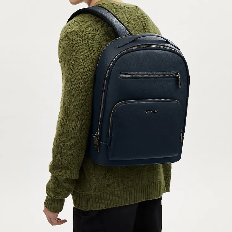 COACH Pebbled Leather Backpack Tubas Men's Marine Blue-3