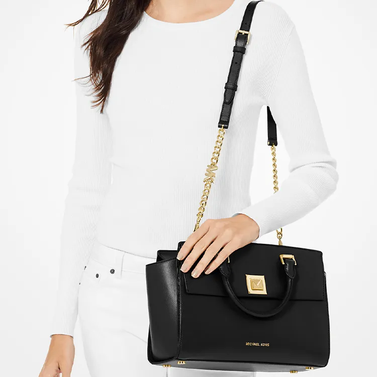 MICHAEL KORS Sylvia Cross Grain Leather Shoulder Bag, Crossbody Bag, Handbag Medium Size Women's Black-2