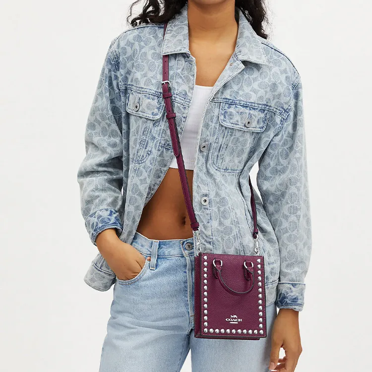 COACH Pebbled Leather Tote Bag, Shopping Bag, Handbag, Shoulder Bag, Crossbody Bag Mini Women's Purple-4