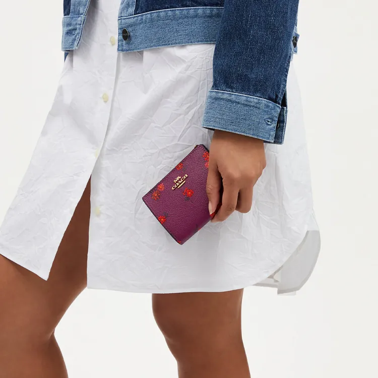 COACH Canvas With Leather Coin Purse Wallet Trumpets Women's Dark Berry-2