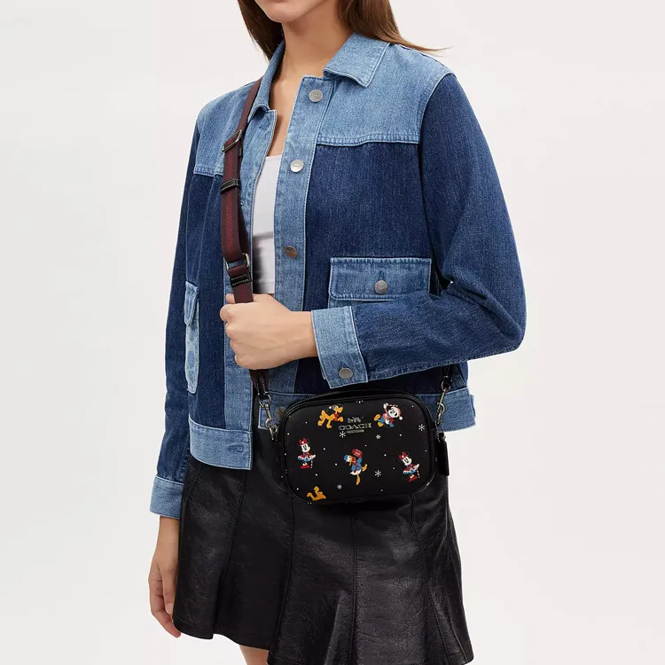 COACH Disney Collaboration Jamie Canvas With Leather Camera Bag Shoulder Bag Crossbody Bag Small Size Women's Black-3