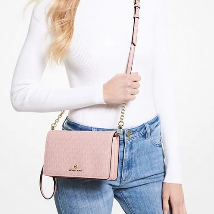 MICHAEL KORS Coated Canvas Leather Wallet Crossbody Bag Women's Pink-3