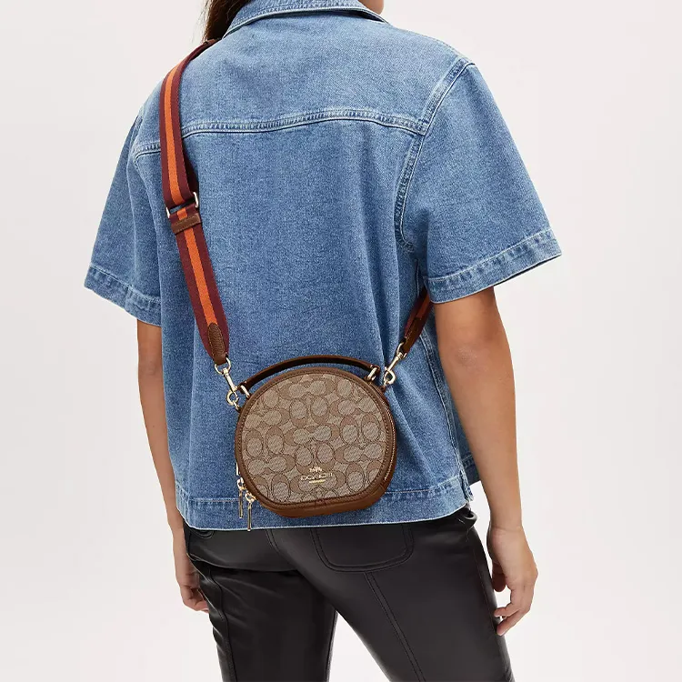 COACH Canteen Iconic Jacquard With Refined Pebbled Leather Handbag Shoulder Bag Crossbody Bag Small Size Women's Khaki-5