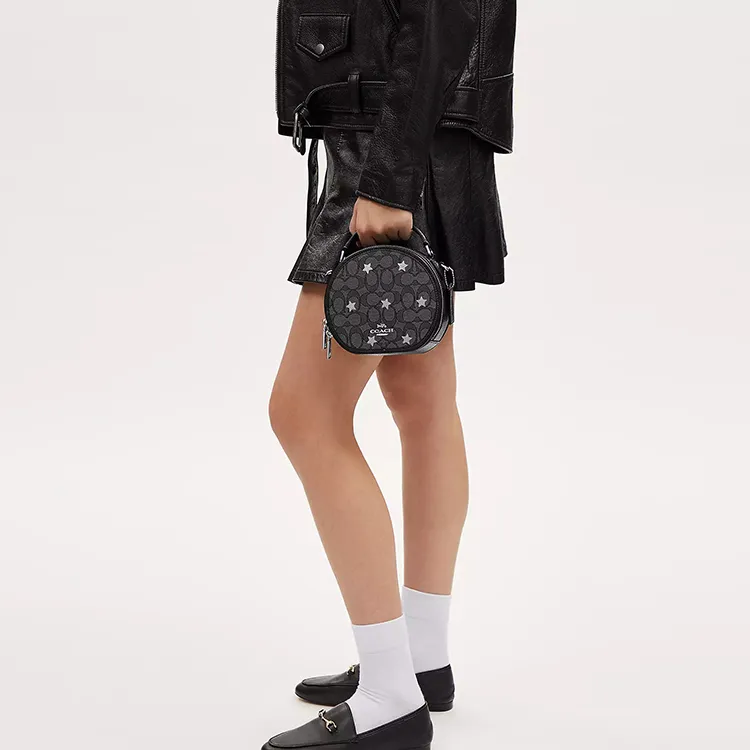 COACH Canteen Eggstone Grain Leather Handbag Shoulder Bag Crossbody Bag Small Size Women's Black-4