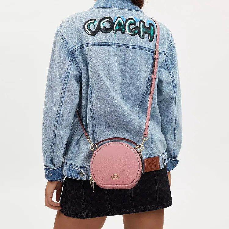 COACH Canteen High-Quality Pebbled Leather Handbag Shoulder Bag Crossbody Bag Small Size Women's Pink-4