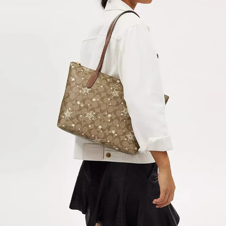 COACH City Multicolor Leather Tote Bag Shopping Bag Shoulder Bags Women's Khaki-4