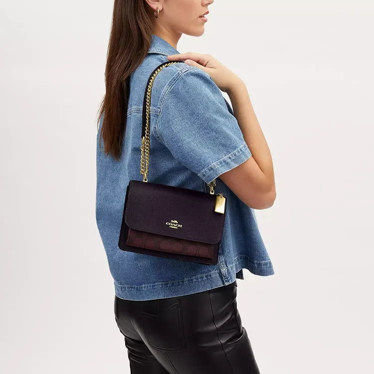 COACH Klare Canvas With Leather Shoulder Bag Crossbody Bag Small Size Women's Burgundy-4