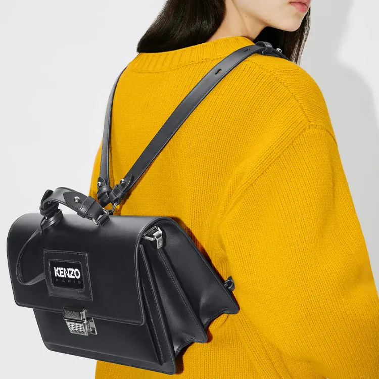 KENZO Cow Leather Backpack Large Size Women's Black-3