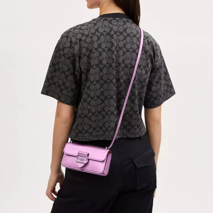 COACH Morgan Calfskin Baguette Bag Shoulder Bag Crossbody Bag Small Size Women's Silver & Metal Lilac-3