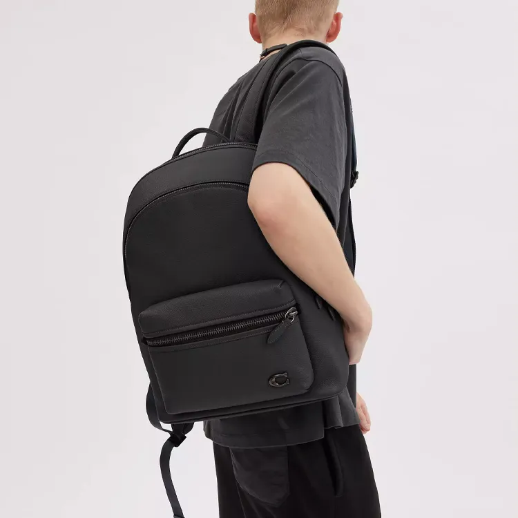 COACH Leather Backpack Tubas Men's Black-4