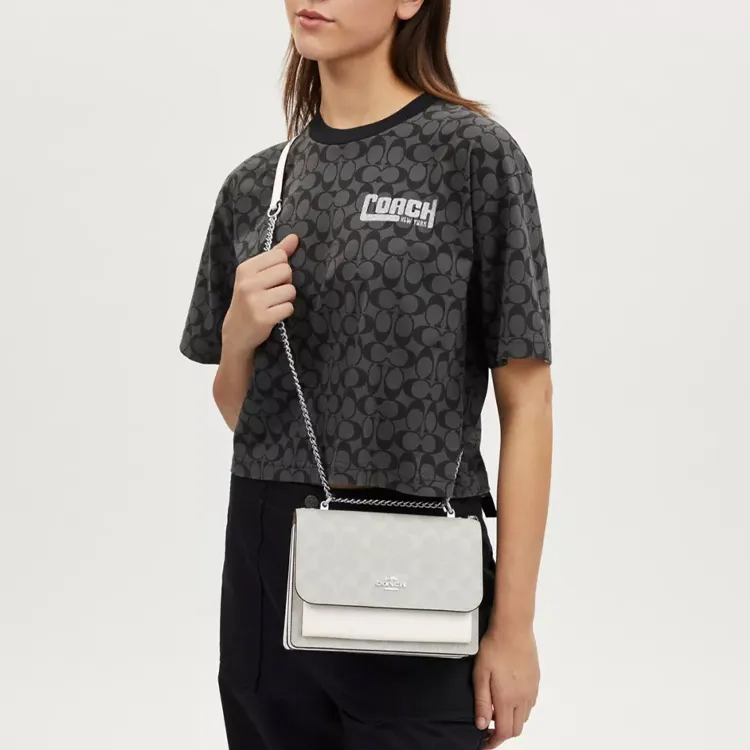 COACH Klare Canvas With Leather Chain Bag, Shoulder Bag, Crossbody Bag Mini Women's Chalk White & Glacier White-4