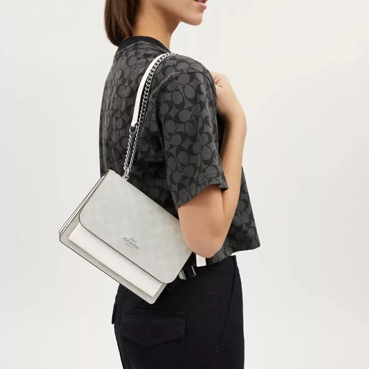 COACH Klare Canvas With Leather Chain Bag, Shoulder Bag, Crossbody Bag Mini Women's Chalk White & Glacier White-3