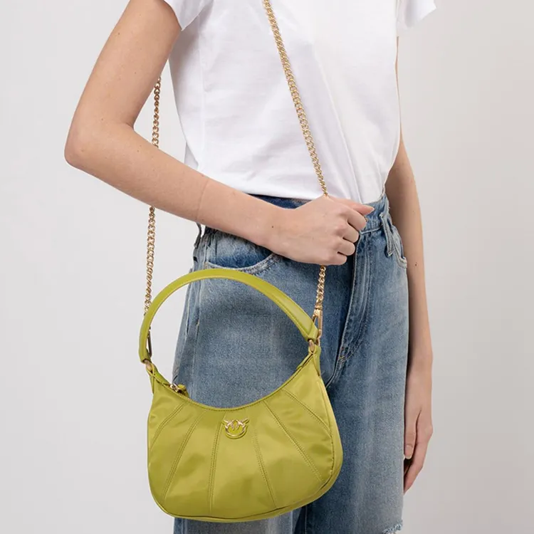 PINKO Leather Half Moon Bag Mahjong Bag Crossbody Bag Handbag Shoulder Bag Women's Yellow-4