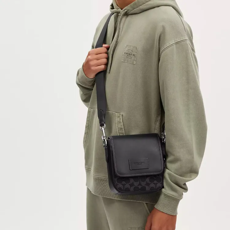 COACH Denim With Smooth Calfskin Shoulder Bag Crossbody Bag Mini Unisex Silver & Black-5