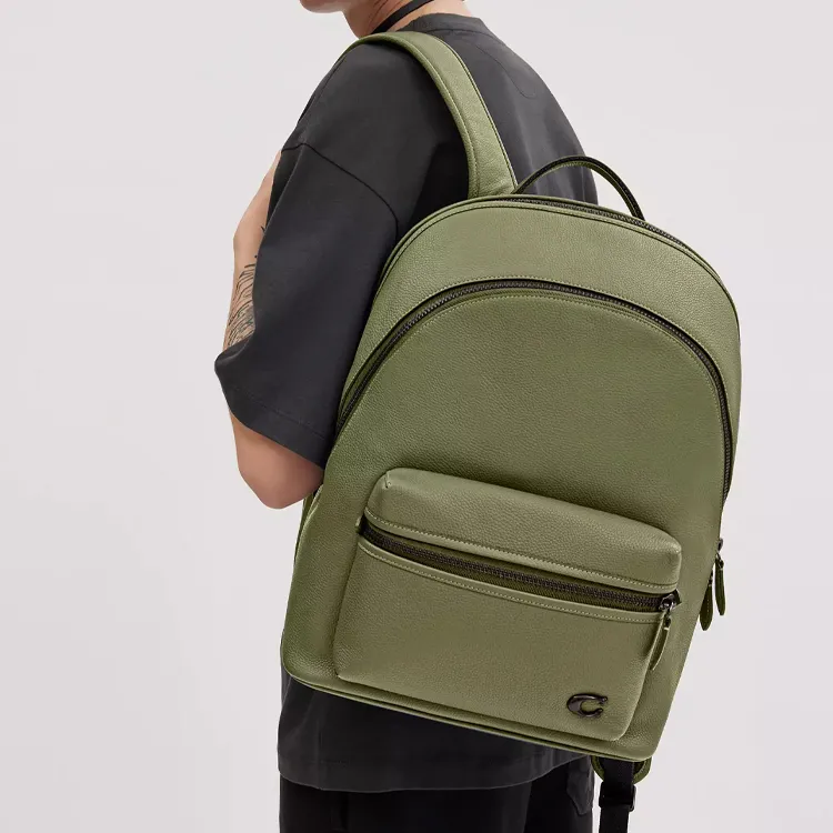 COACH Leather Backpack Tubas Men's Moss Green-4