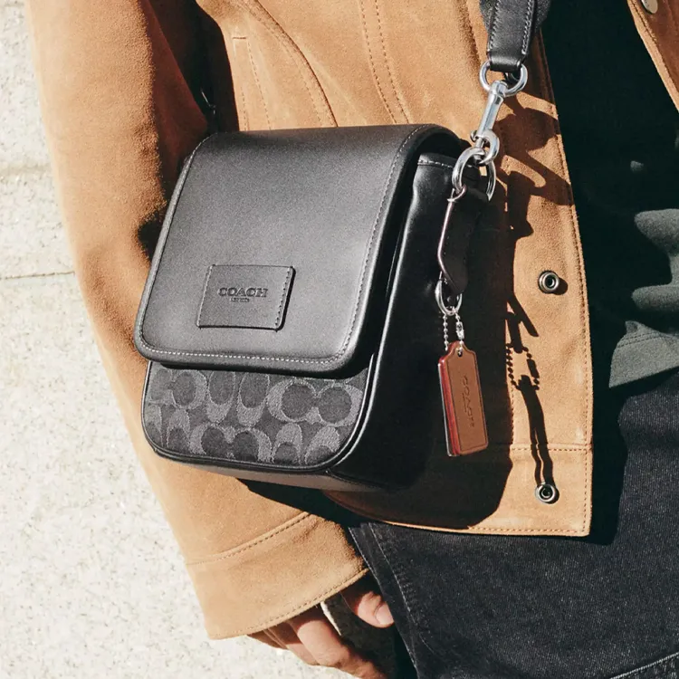 COACH Denim With Smooth Calfskin Shoulder Bag Crossbody Bag Mini Unisex Silver & Black-4