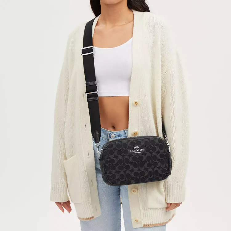 COACH Jamie Denim With Leather Camera Bag Shoulder Bag Crossbody Bag Medium Size Women's Black-4