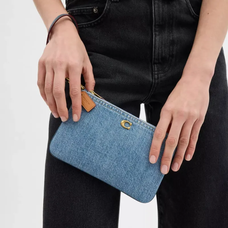 COACH Wristlet Denim Clutch Small Size Women's Indigo-3