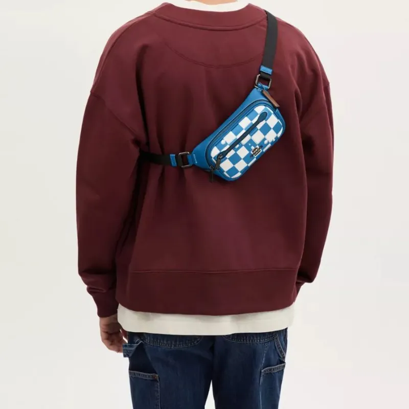 COACH Elias Cow Leather With Artificial Leather Fanny Pack Mini Men's Crown Blue & Chalk-3