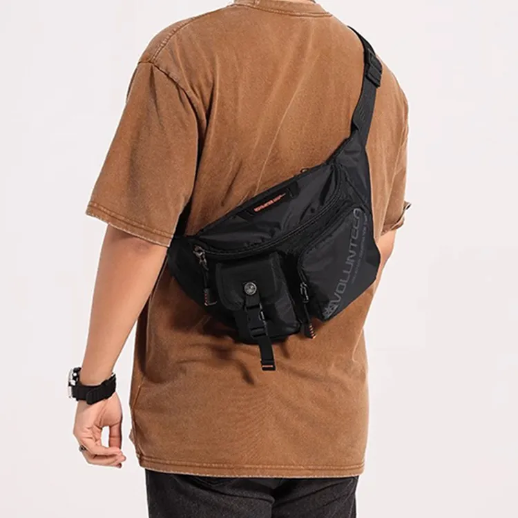 Volunteer Fashion Men's Oxford Shoulder Bag Medium Size Men's Black/Gray-3