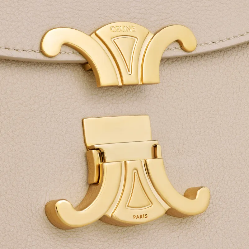 CELINE Calfskin Shoulder Bag Crossbody Bag Handbag Medium Size Women's Light Beige-4